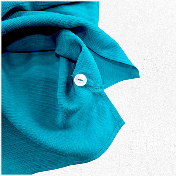 80s Vintage Turquoise Silk Button Up Blouse Size 6 Shoulder Pads Classic Casual - Picture 6 of 13